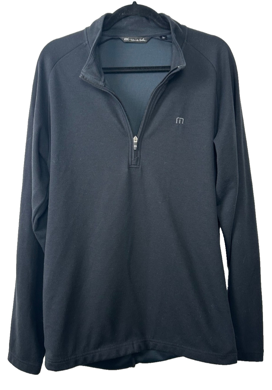 Travis Mathew Jacket Mens L Black Striped 1/4 Zip Lightweight Pullover Logo C27